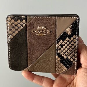 Coach Snap Wallet With Patchwork And Snake Print